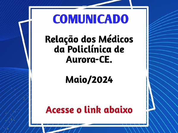 Policlínica Dr. Acilon Gonçalves, Cronogramas de atendimento Maio 2024